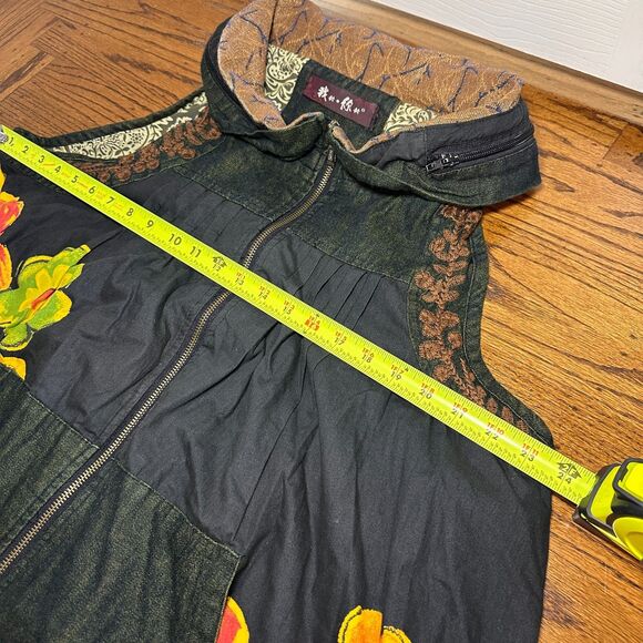 Art to Wear Vest Womens L Boho Avant Garde Hidden Hood Embroidered - Picture 5 of 10